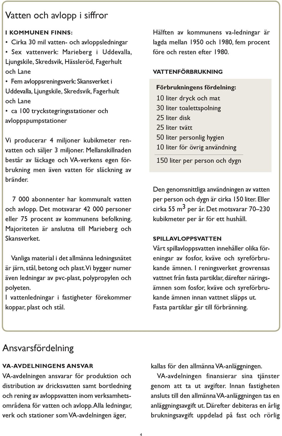 3 miljoner. Mellanskillnaden består av läckage och VA-verkens egen förbrukning men även vatten för släckning av bränder. 7 000 abonnenter har kommunalt vatten och avlopp.