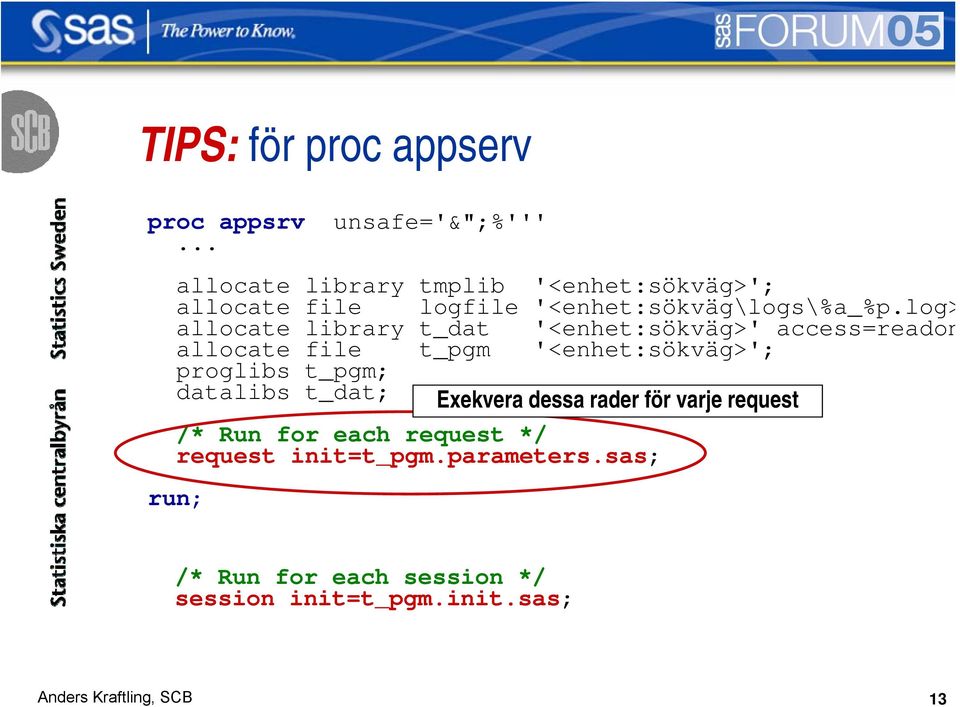 log> allocate library t_dat '<enhet:sökväg>' access=readon allocate file t_pgm '<enhet:sökväg>'; proglibs