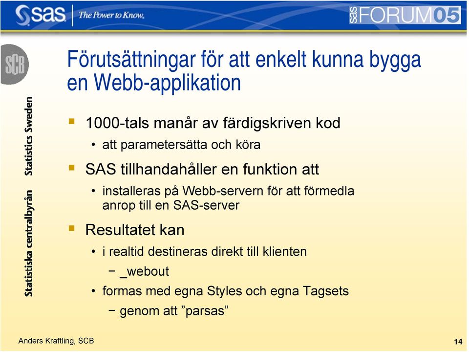 installeras på Webb-servern för att förmedla anrop till en SAS-server Resultatet kan i