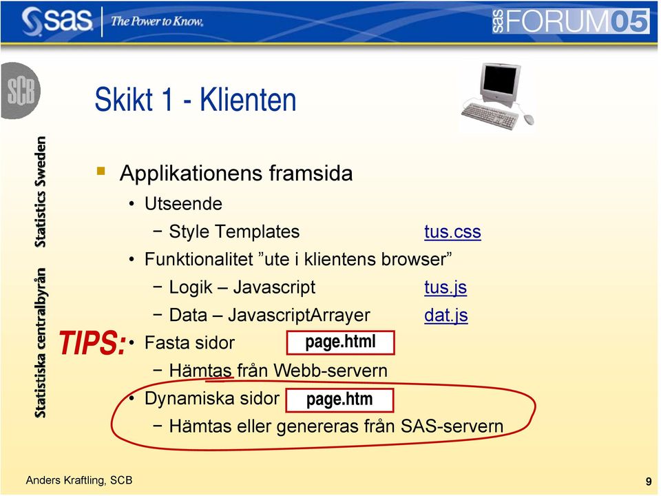 css Funktionalitet ute i klientens browser Logik Javascript tus.