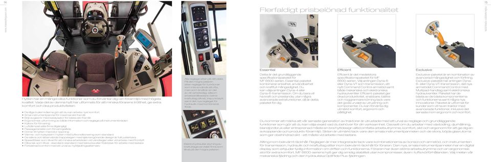 De låga bullernivåerna gör att du kan arbeta i tyst komfort Smal instrumentpannel för maximal sikt framåt Böjt avgasrör med katalysator för bästa sikt framåt Ergonomisk utformning av både information