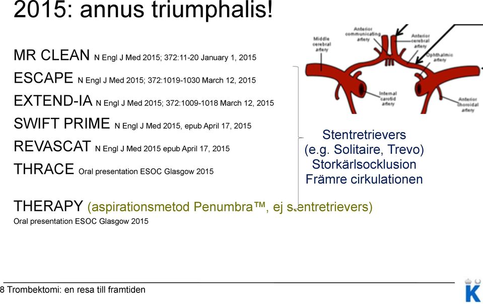 2015; 372:1009-1018 March 12, 2015 SWIFT PRIME N Engl J Med 2015, epub April 17, 2015 REVASCAT N Engl J Med 2015 epub April 17, 2015