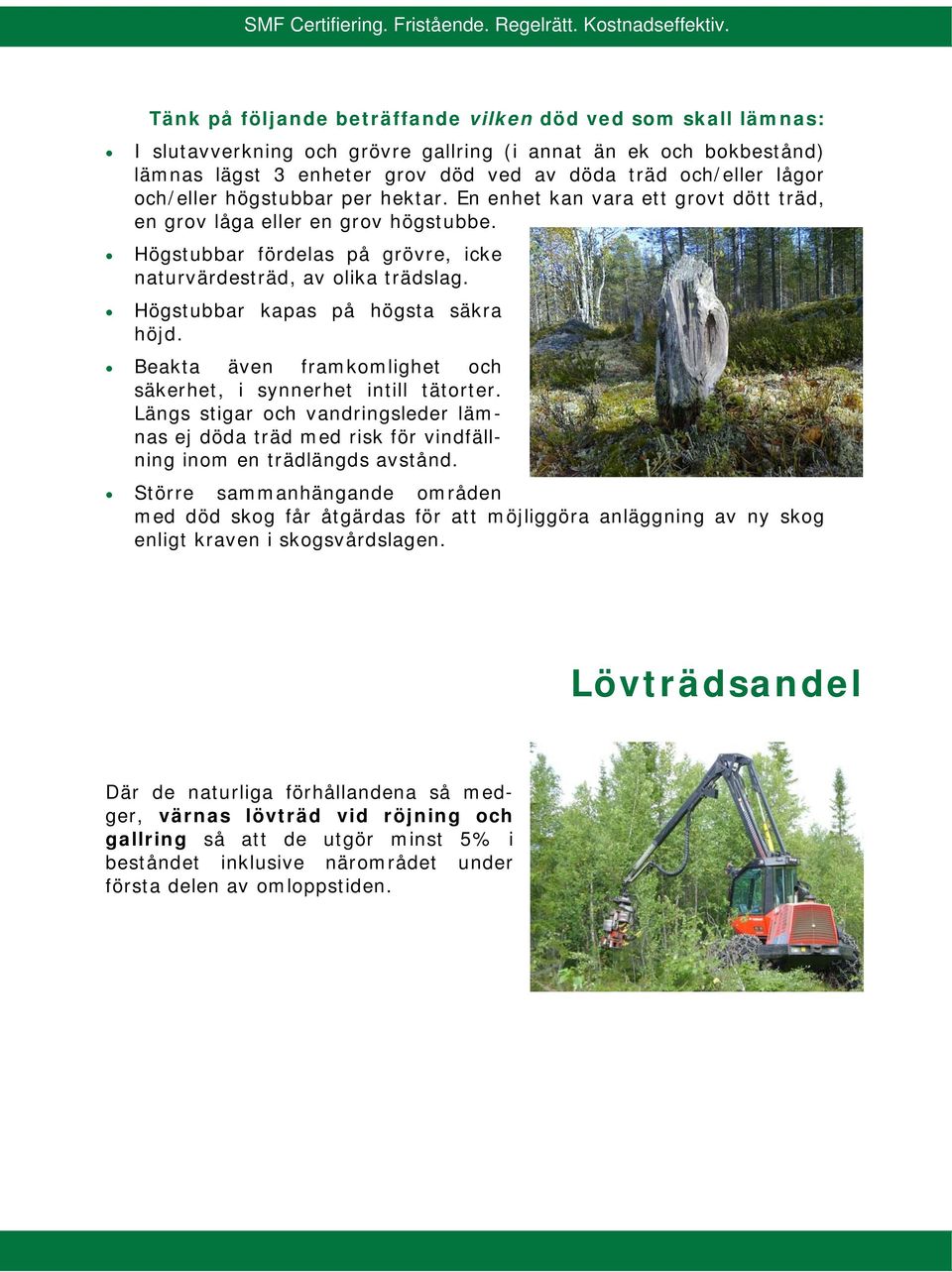 Högstubbar kapas på högsta säkra höjd. Beakta även framkomlighet och säkerhet, i synnerhet intill tätorter.