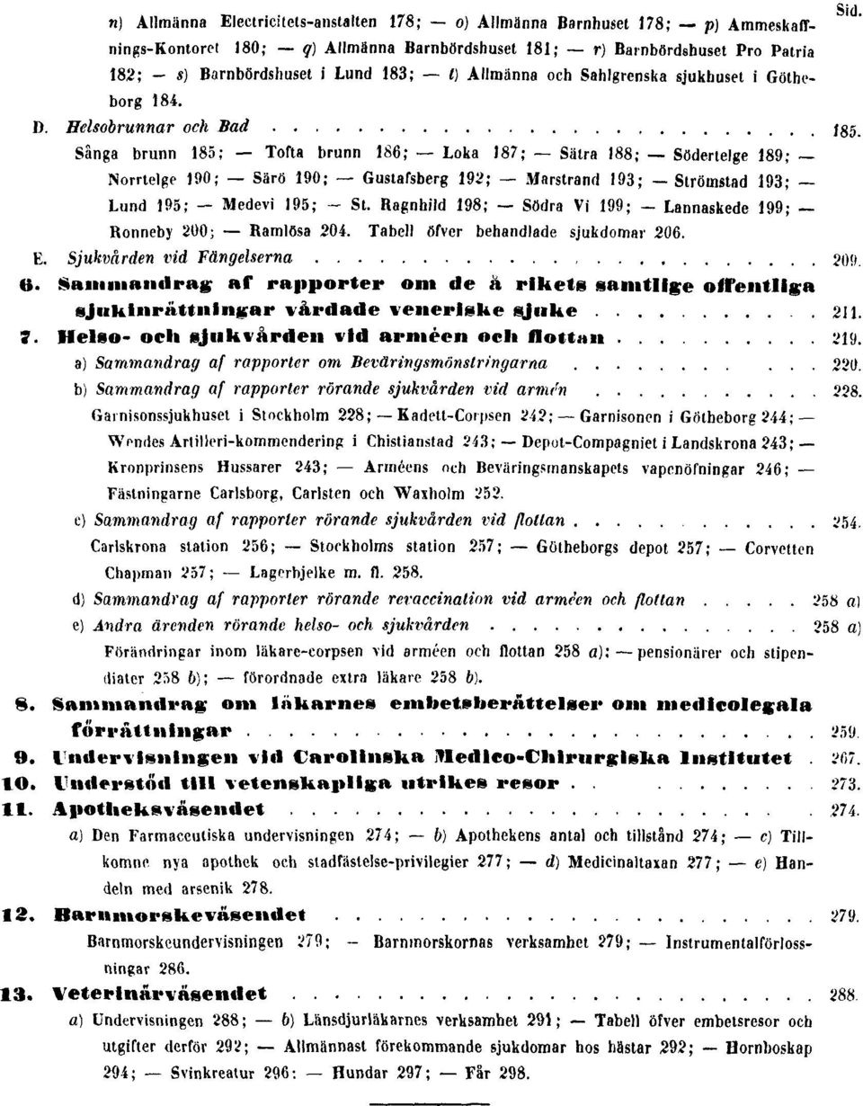 Sånga brunn 185; Tofta brunn 186; Loka 187; Sätra 188; Södertelge 189; Norrtelge 190; Särö 190; Gustafsberg 192; Marstrand 193; Strömstad 193; Lund 195; Medevi 195; - St.