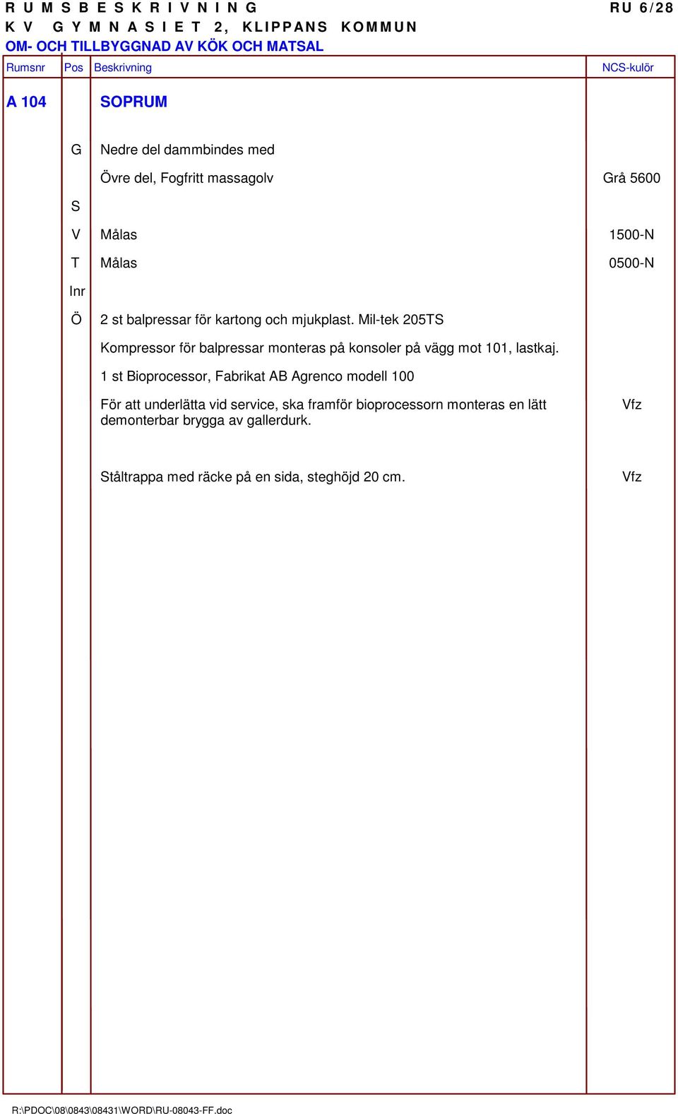 Mil-tek 205TS Kompressor för balpressar monteras på konsoler på vägg mot 101, lastkaj.