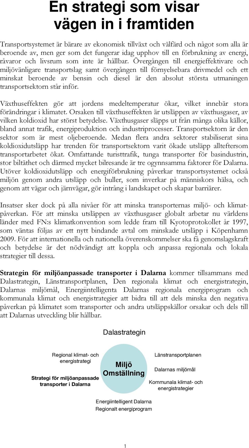 Övergången till energieffektivare och miljövänligare transportslag samt övergången till förnyelsebara drivmedel och ett minskat beroende av bensin och diesel är den absolut största utmaningen