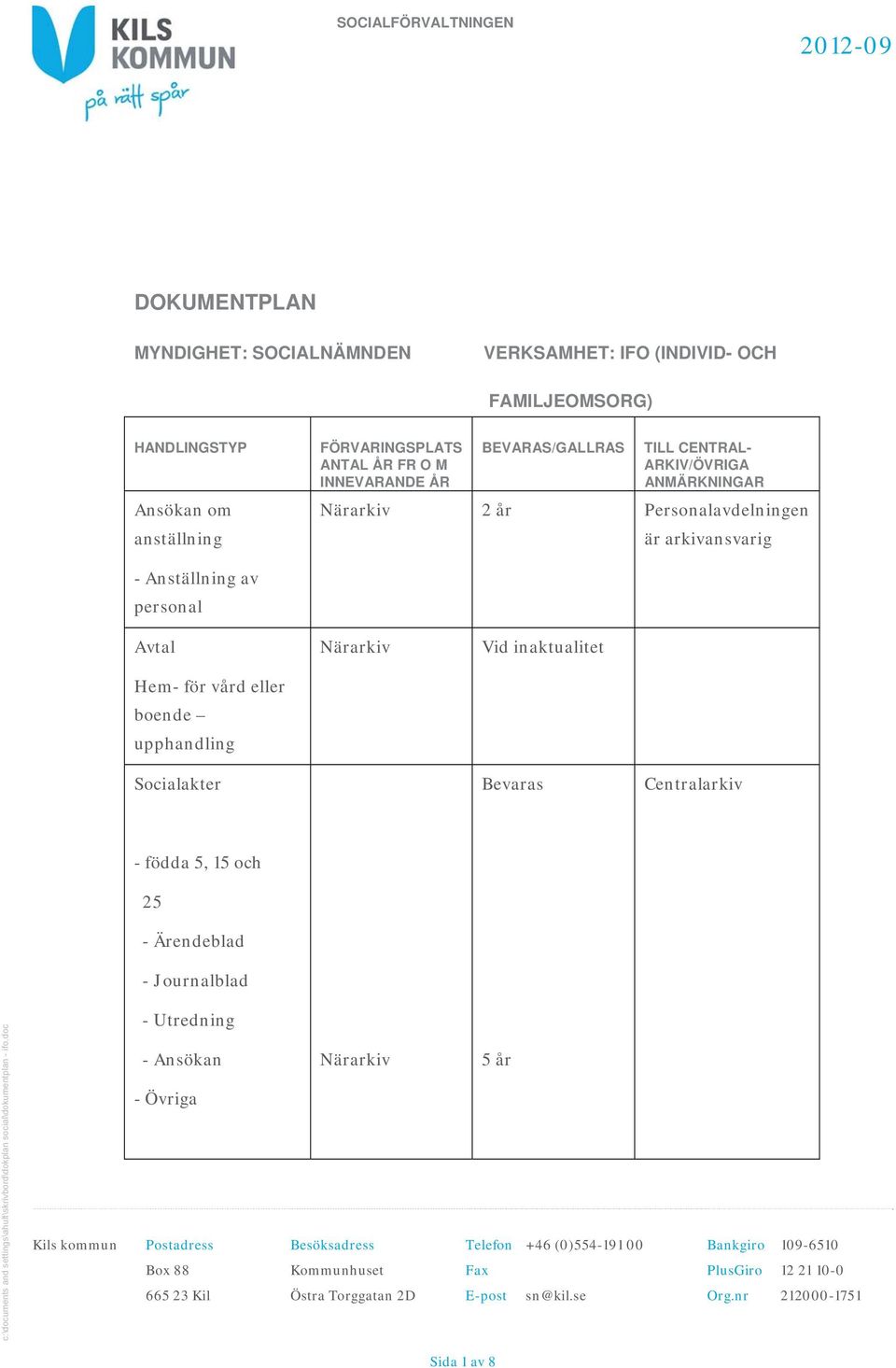 Ärendeblad - Journalblad c:\documents and settings\ahult\skrivbord\dokplan social\dokumentplan - ifo.