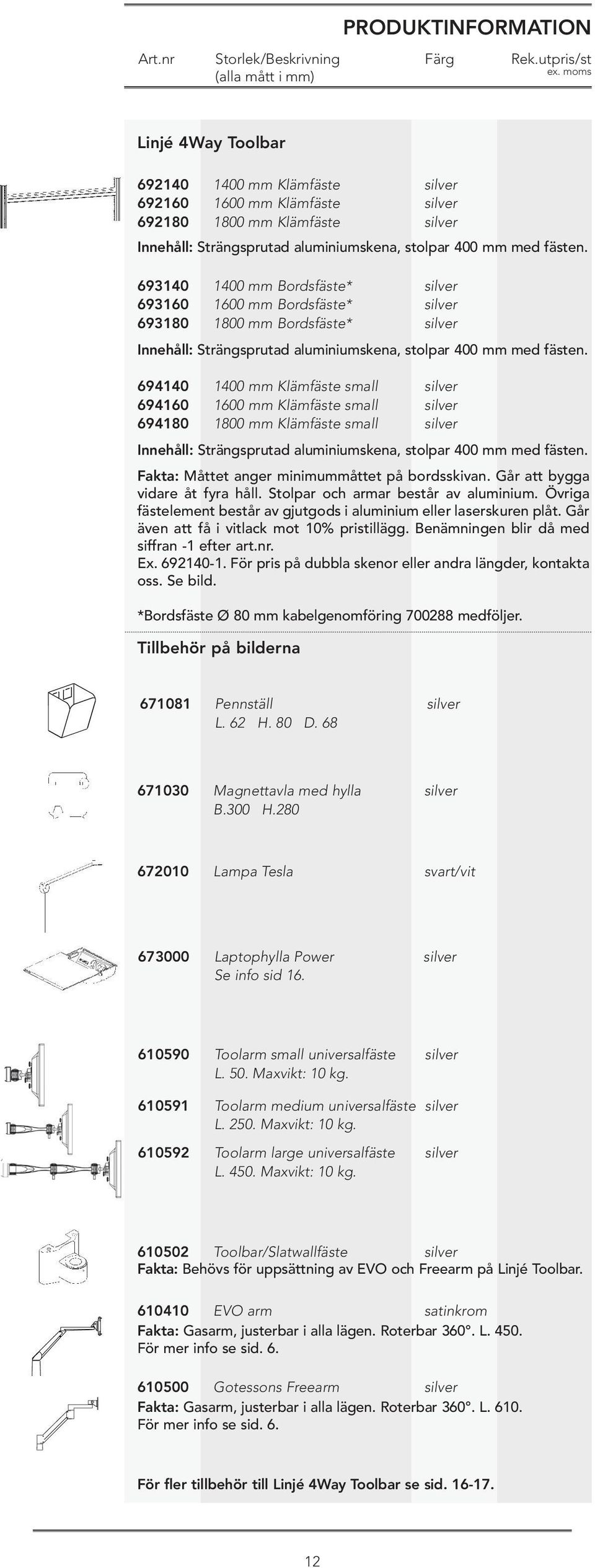 Innehåll: Strängsprutad aluminiumskena, stolpar 400 mm med fästen. Innehåll: Strängsprutad aluminiumskena, stolpar 400 mm med fästen. Fakta: Måttet anger minimummåttet på bordsskivan.