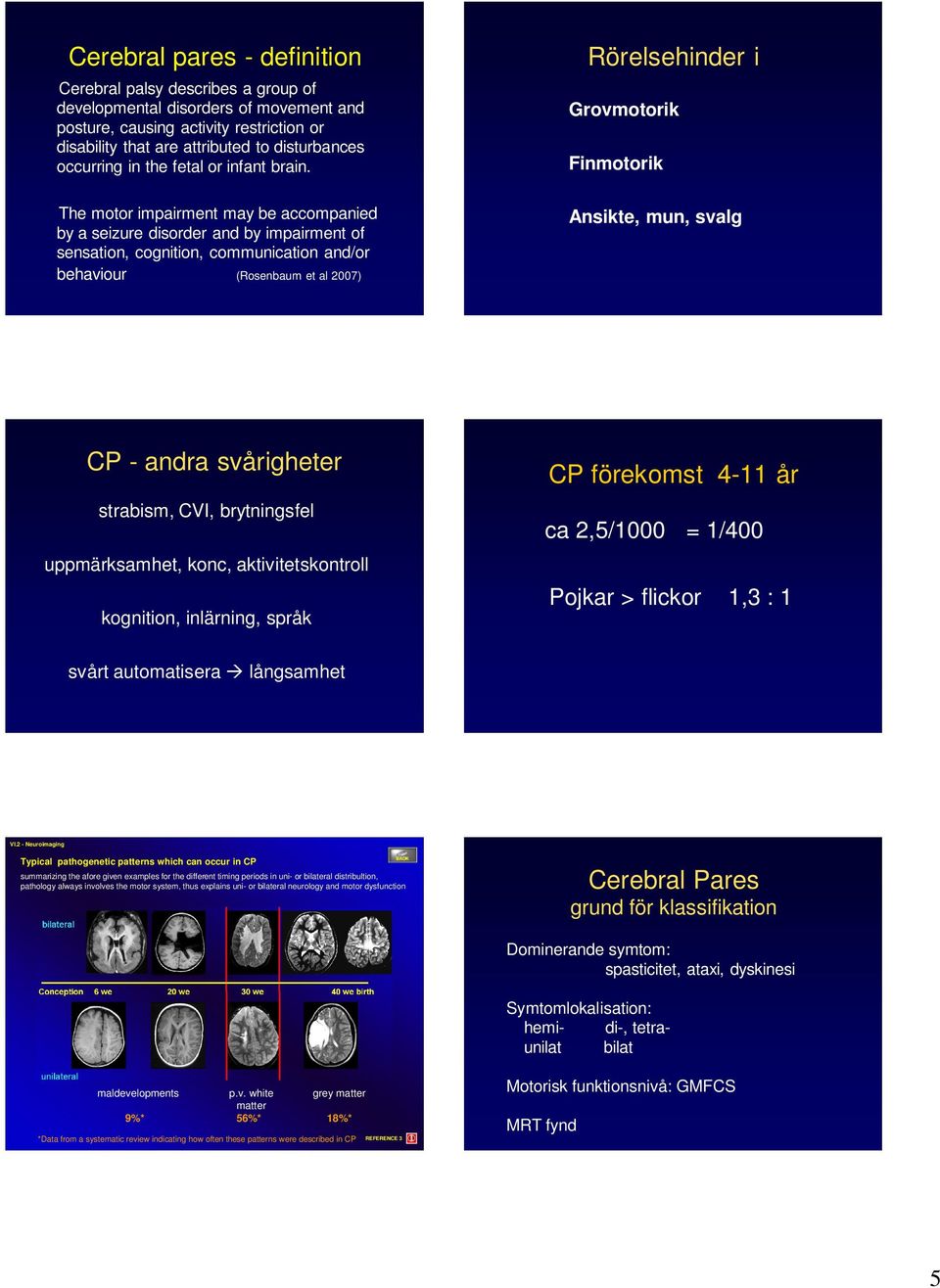 The motor impairment may be accompanied by a seizure disorder and by impairment of sensation, cognition, communication and/or behaviour (Rosenbaum et al 27) Rörelsehinder i Grovmotorik Finmotorik