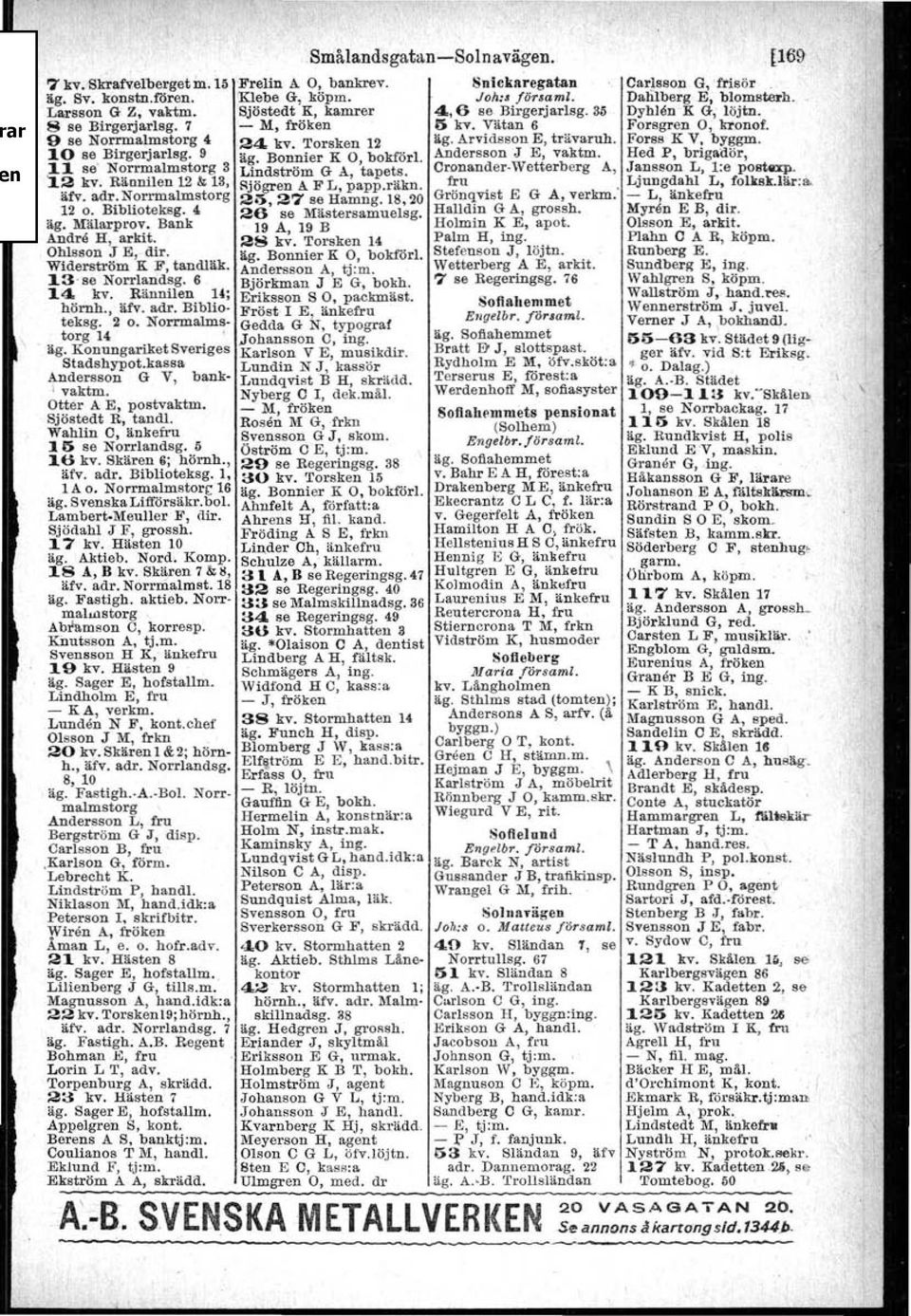 Arvidsson E, trävaruh. Forsa K V. byggm. 10 se Birgerjarlsg. 9 äg. Bonnier K O, bokför!. Anderssonä E, vaktm. Hed P, brigadör, 11 se' Norrmalmstorg 3 Lindström G A, tapets. Cr.