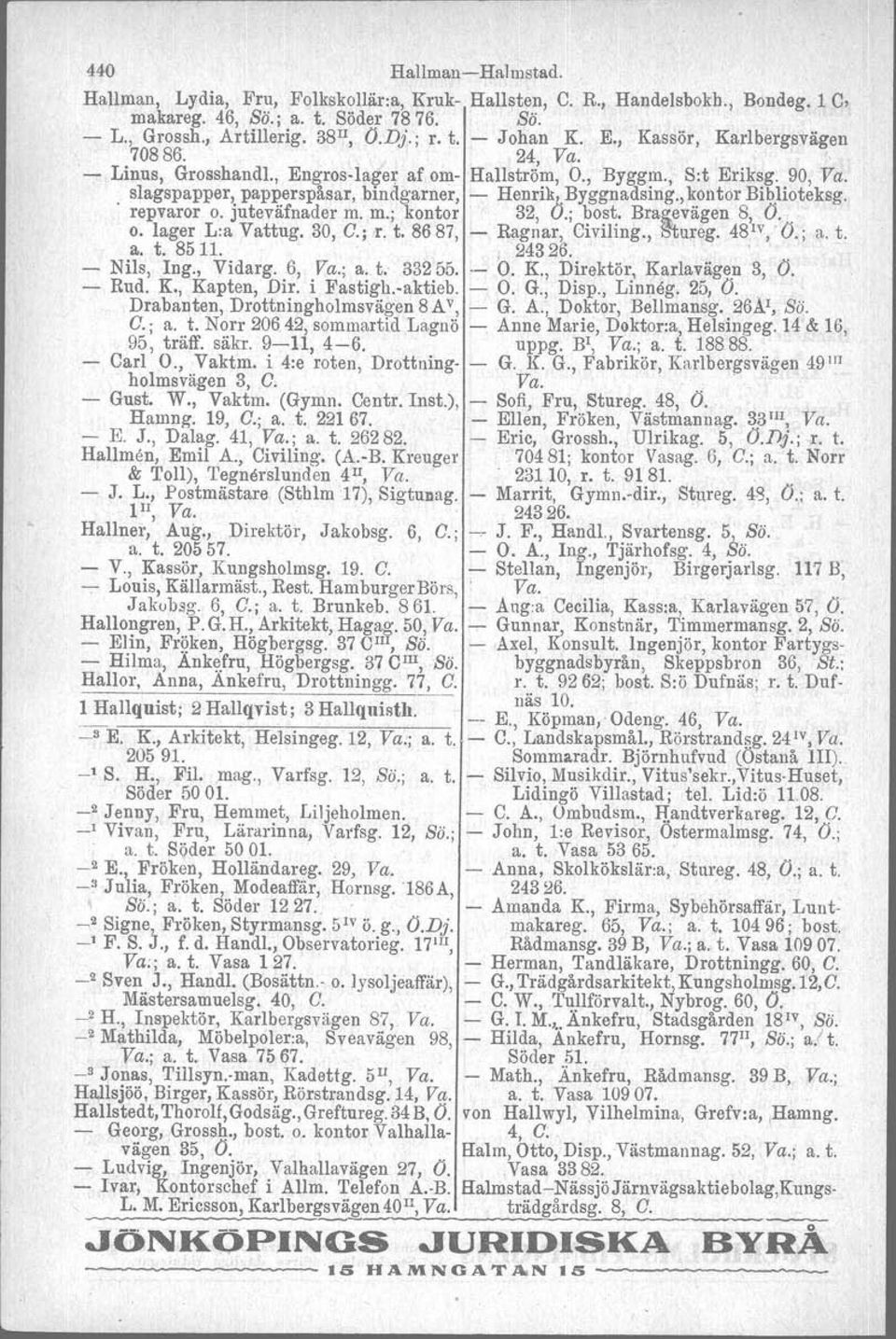 ,kontor Biblioteksg.. repvaror o. juteväfnader m. m.; kontor 32, O.; bost. Bragevägen 8, O. o. lager L:a Vattug. 30, C.; r. t. 8687, - Ragnar, Civiling., Stureg. 48 IV,' O.; a. t. a. t. 85 11., 24326.