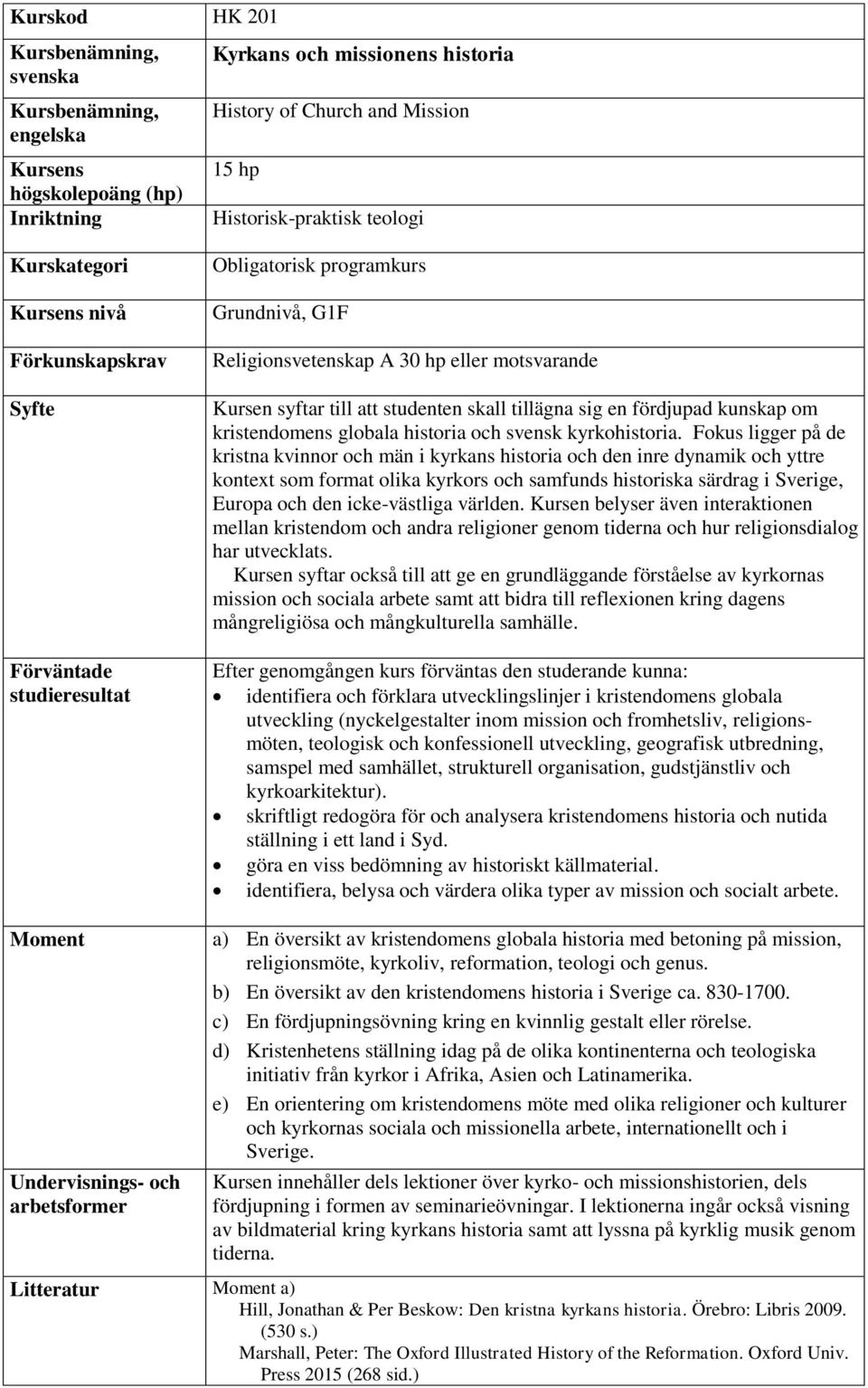 tillägna sig en fördjupad kunskap om kristendomens globala historia och svensk kyrkohistoria.