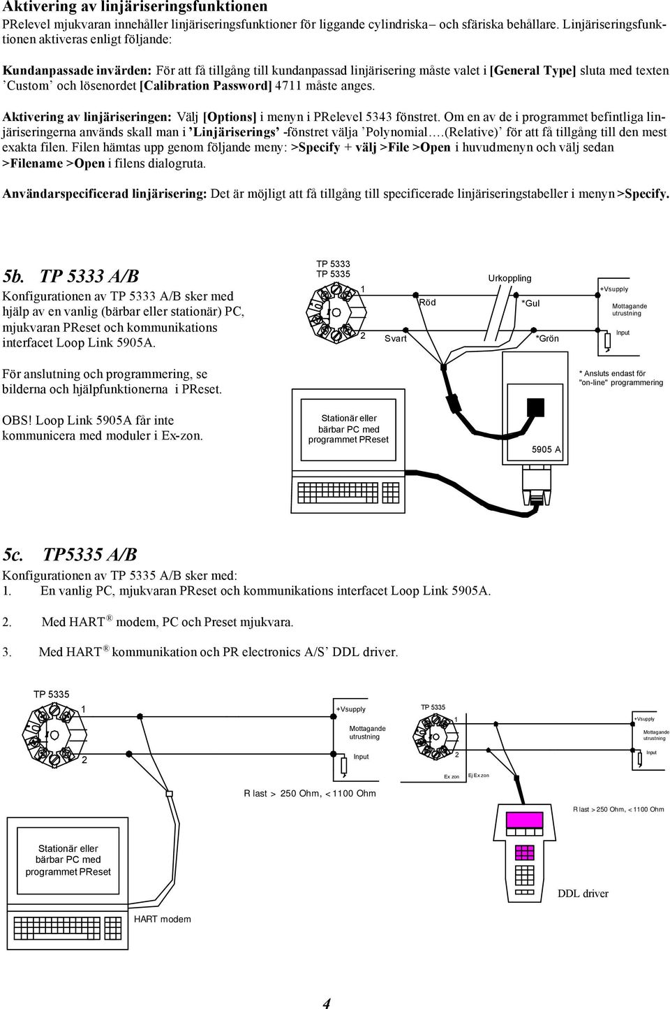 [Calibration Password] 47 måste anges. ktivering av linjäriseringen: Välj [Options] i menyn i PRelevel 5343 fönstret.