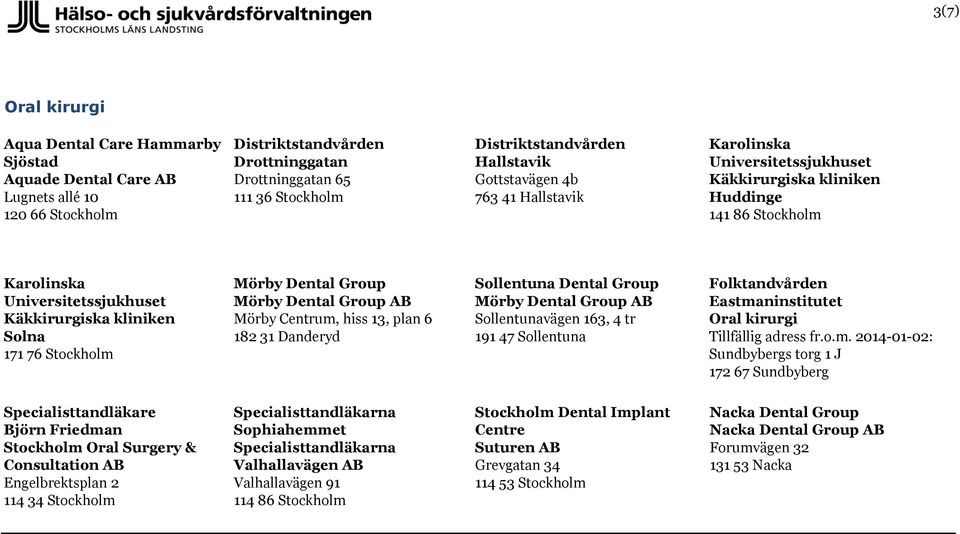 Group Sollentunavägen 163, 4 tr 191 47 Sollentuna Oral kirurgi Tillfällig adress fr.o.m.