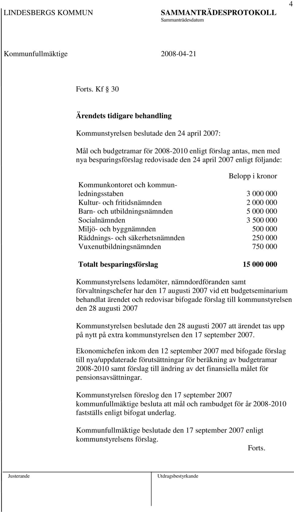 följande: Belopp i kronor Kommunkontoret och kommunledningsstaben 3 000 000 Kultur- och fritidsnämnden 2 000 000 Barn- och utbildningsnämnden 5 000 000 Socialnämnden 3 500 000 Miljö- och byggnämnden