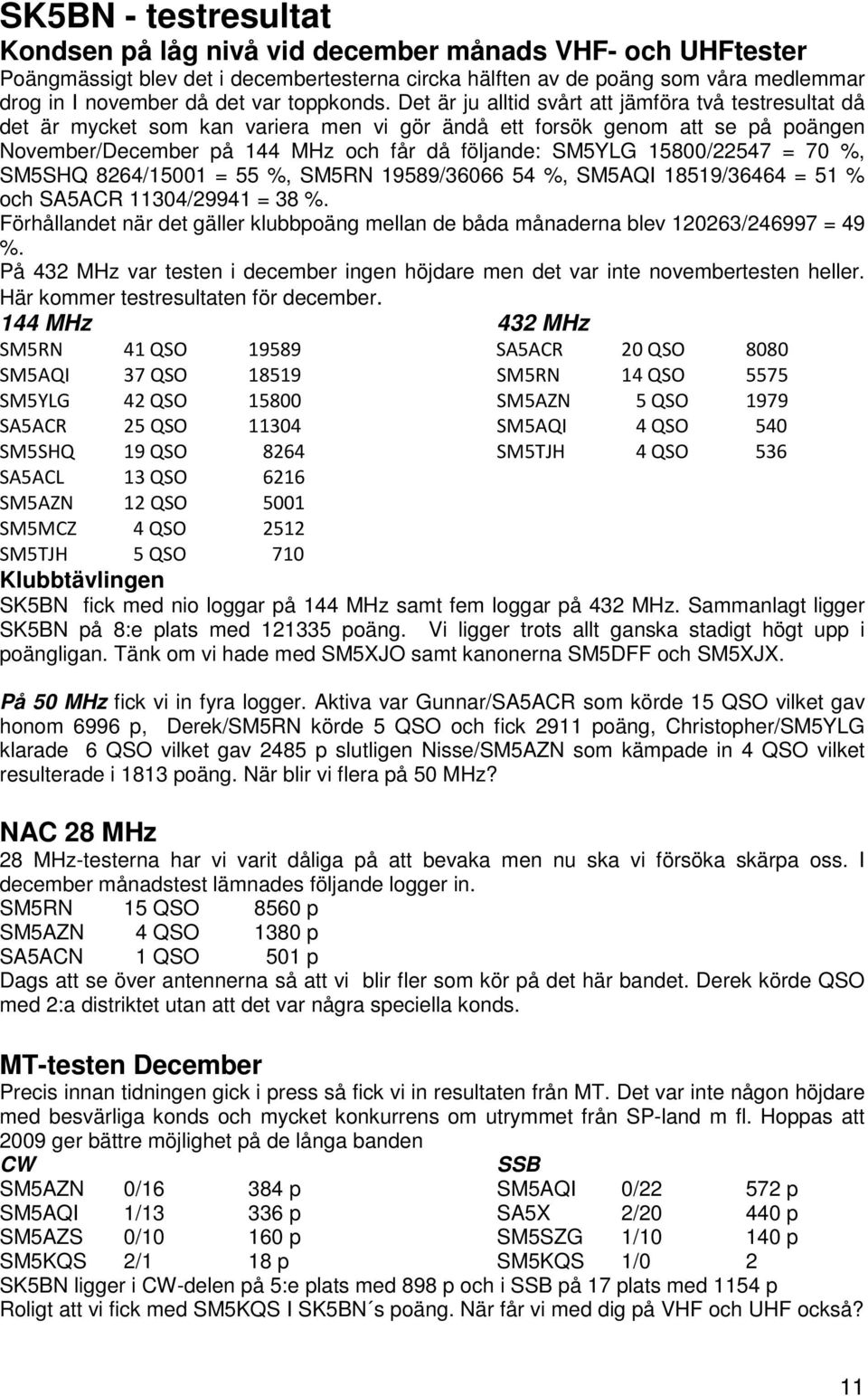 Det är ju alltid svårt att jämföra två testresultat då det är mycket som kan variera men vi gör ändå ett forsök genom att se på poängen November/December på 144 MHz och får då följande: SM5YLG