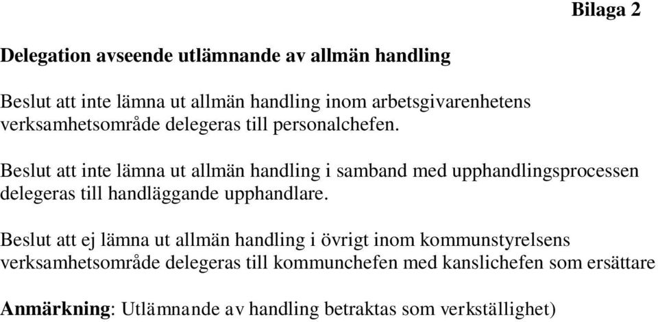 Beslut att inte lämna ut allmän handling i samband med upphandlingsprocessen delegeras till handläggande upphandlare.