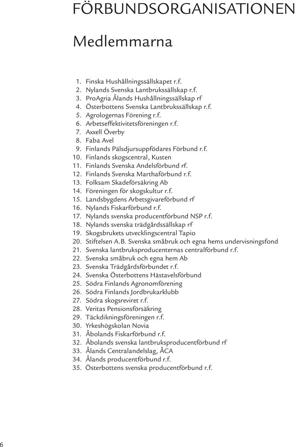 Finlands skogscentral, Kusten 11. Finlands Svenska Andelsförbund rf. 12. Finlands Svenska Marthaförbund r.f. 13. Folksam Skadeförsäkring Ab 14. Föreningen för skogskultur r.f. 15.