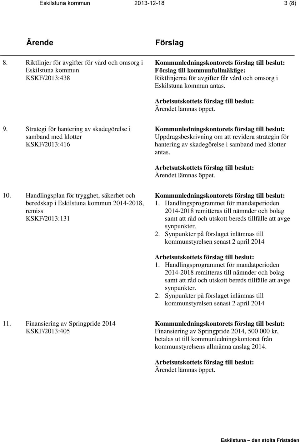 Strategi för hantering av skadegörelse i samband med klotter KSKF/2013:416 Uppdragsbeskrivning om att revidera strategin för hantering av skadegörelse i samband med klotter antas. 10.