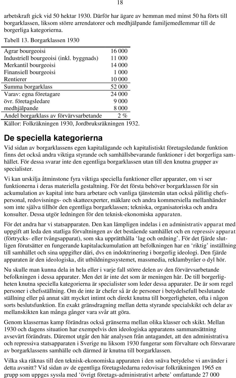 byggnads) 11 000 Merkantil bourgeoisi 14 000 Finansiell bourgeoisi 1 000 Rentierer 10 000 Summa borgarklass 52 000 Varav: egna företagare 24 000 övr.