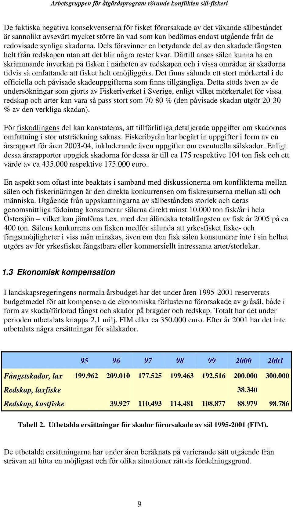 Därtill anses sälen kunna ha en skrämmande inverkan på fisken i närheten av redskapen och i vissa områden är skadorna tidvis så omfattande att fisket helt omöjliggörs.