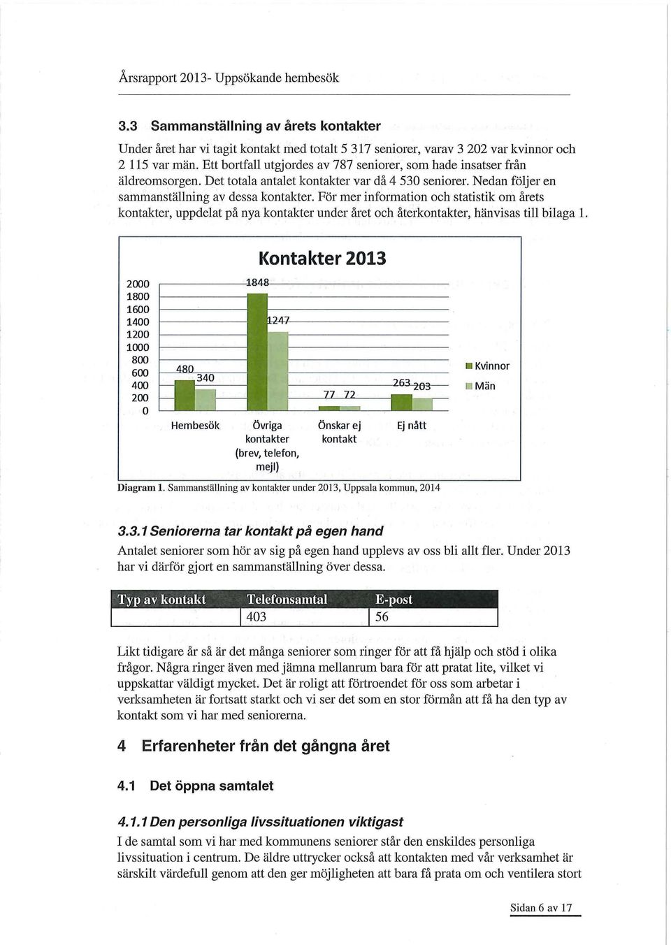 För mer information och statistik om årets kontakter, uppdelat på nya kontakter under året och återkontakter, hänvisas till bilaga 1.