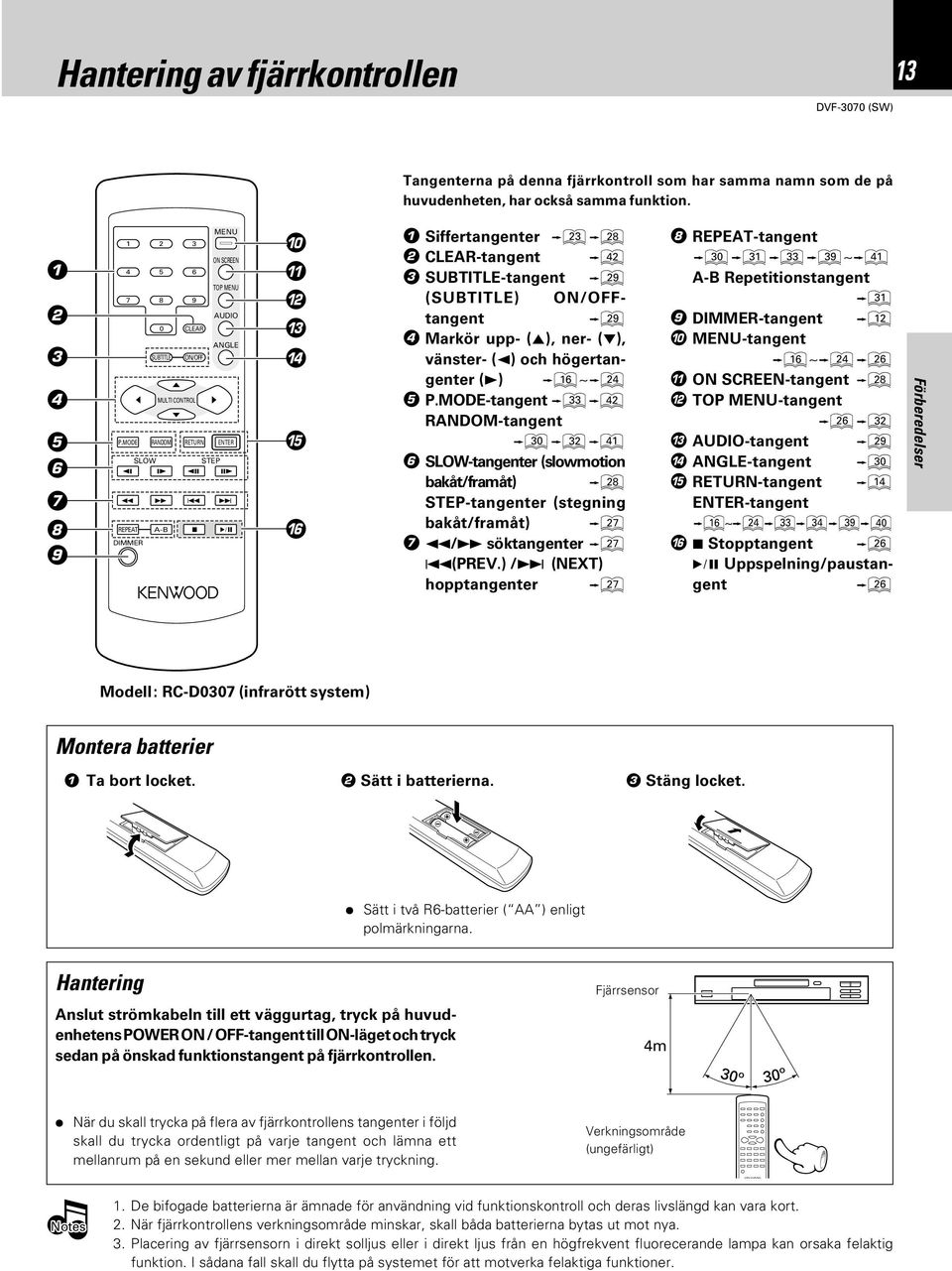 @ # $ % ^ 1 Siffertangenter 8 REPEAT-tangent 2 CLEAR-tangent w º q 3 SUBTITLE-tangent ª A-B Repetitionstangent (SUBTITLE) ON/OFFtangent ª 9 DIMMER-tangent @ 4 Markör upp- (5), ner- ( ), vänster- (2)