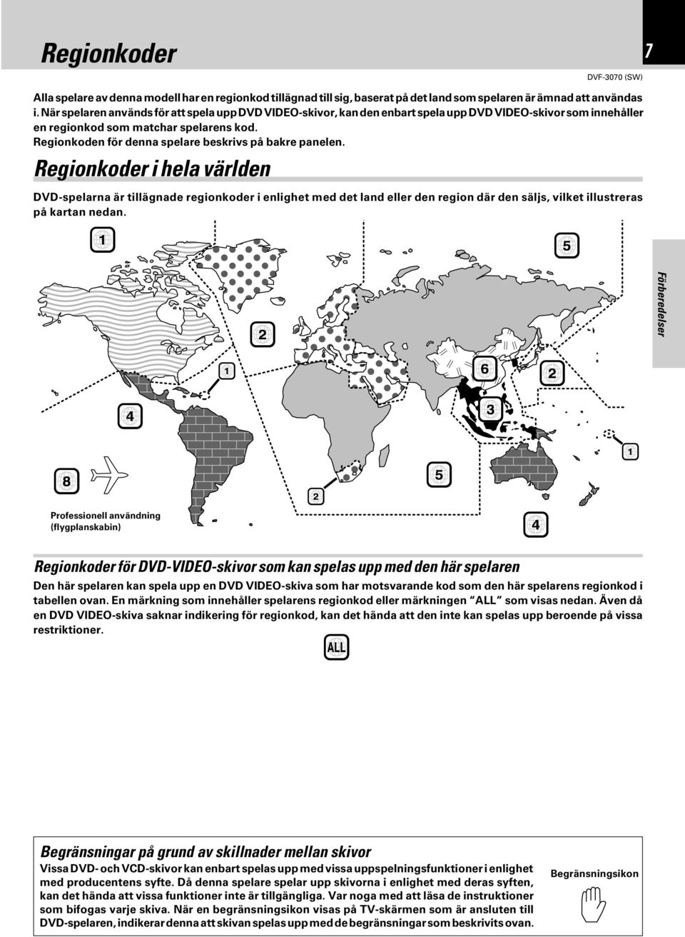 Regionkoden för denna spelare beskrivs på bakre panelen.