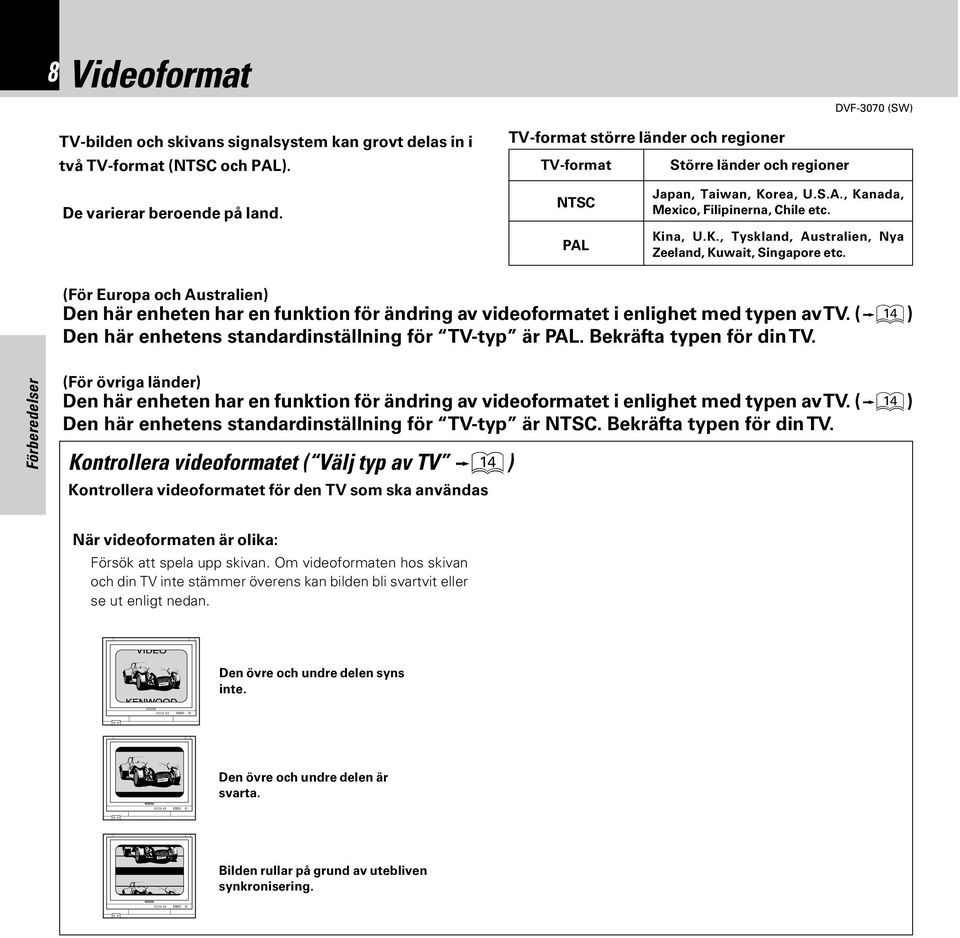 (För Europa och Australien) Den här enheten har en funktion för ändring av videoformatet i enlighet med typen av TV. ($) Den här enhetens standardinställning för TV-typ är PAL.