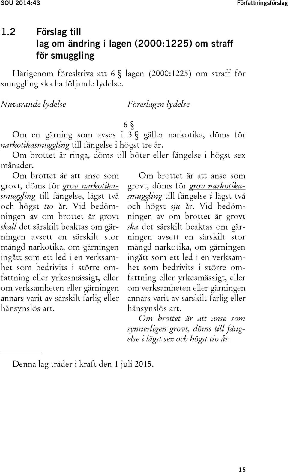 Nuvarande lydelse Föreslagen lydelse 6 Om en gärning som avses i 3 gäller narkotika, döms för narkotikasmuggling till fängelse i högst tre år.