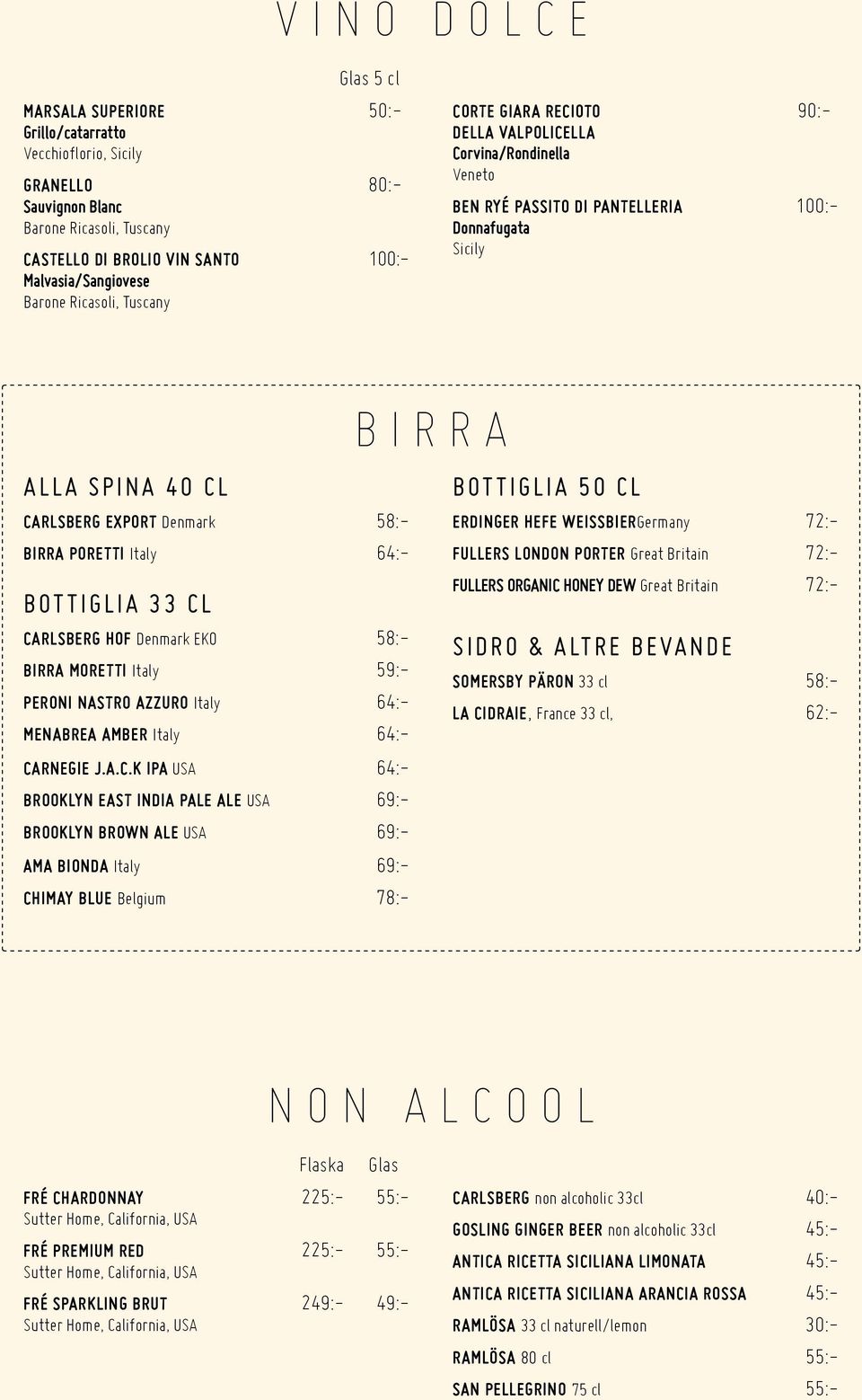 CARLSBERG HOF Denmark EKO 58:- BIRRA MORETTI Italy 59:- PERONI NASTRO AZZURO Italy 64:- MENABREA AMBER Italy 64:- CARNEGIE J.A.C.K IPA USA 64:- BROOKLYN EAST INDIA PALE ALE USA 69:- BROOKLYN BROWN