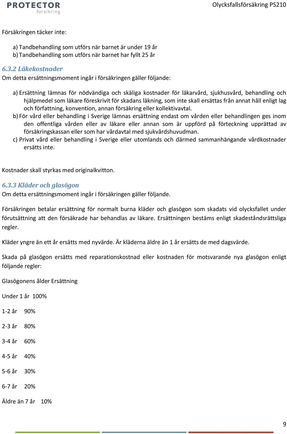 läkare föreskrivit för skadans läkning, som inte skall ersättas från annat håll enligt lag och författning, konvention, annan försäkring eller kollektivavtal.