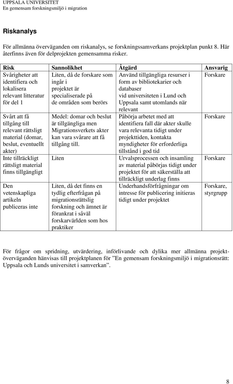 tillgängliga resurser i form av bibliotekarier och databaser vid universiteten i Lund och Uppsala samt utomlands när Svårt att få tillgång till relevant rättsligt material (domar, beslut, eventuellt