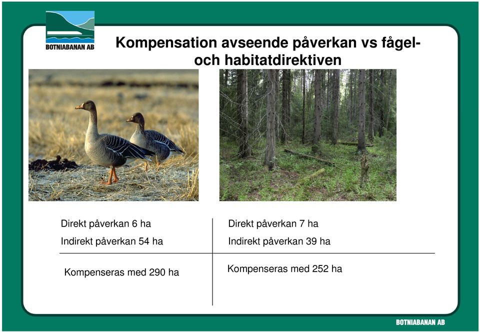 påverkan 54 ha Kompenseras med 290 ha Direkt