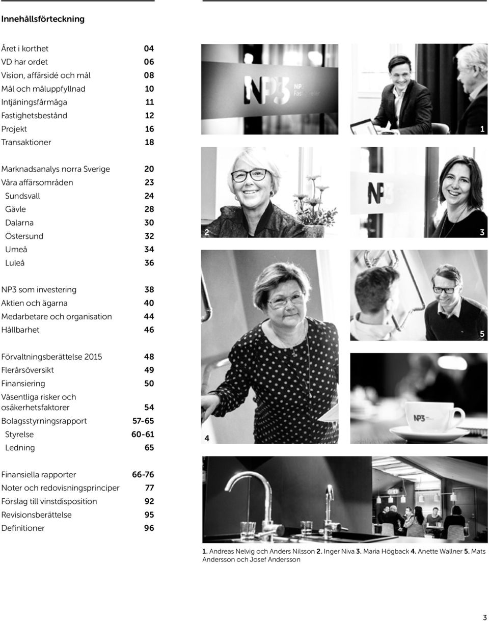 Förvaltningsberättelse 2015 48 Flerårsöversikt 49 Finansiering 50 Väsentliga risker och osäkerhetsfaktorer 54 Bolagsstyrningsrapport 57-65 Styrelse 60-61 Ledning 65 4 Finansiella rapporter 66-76