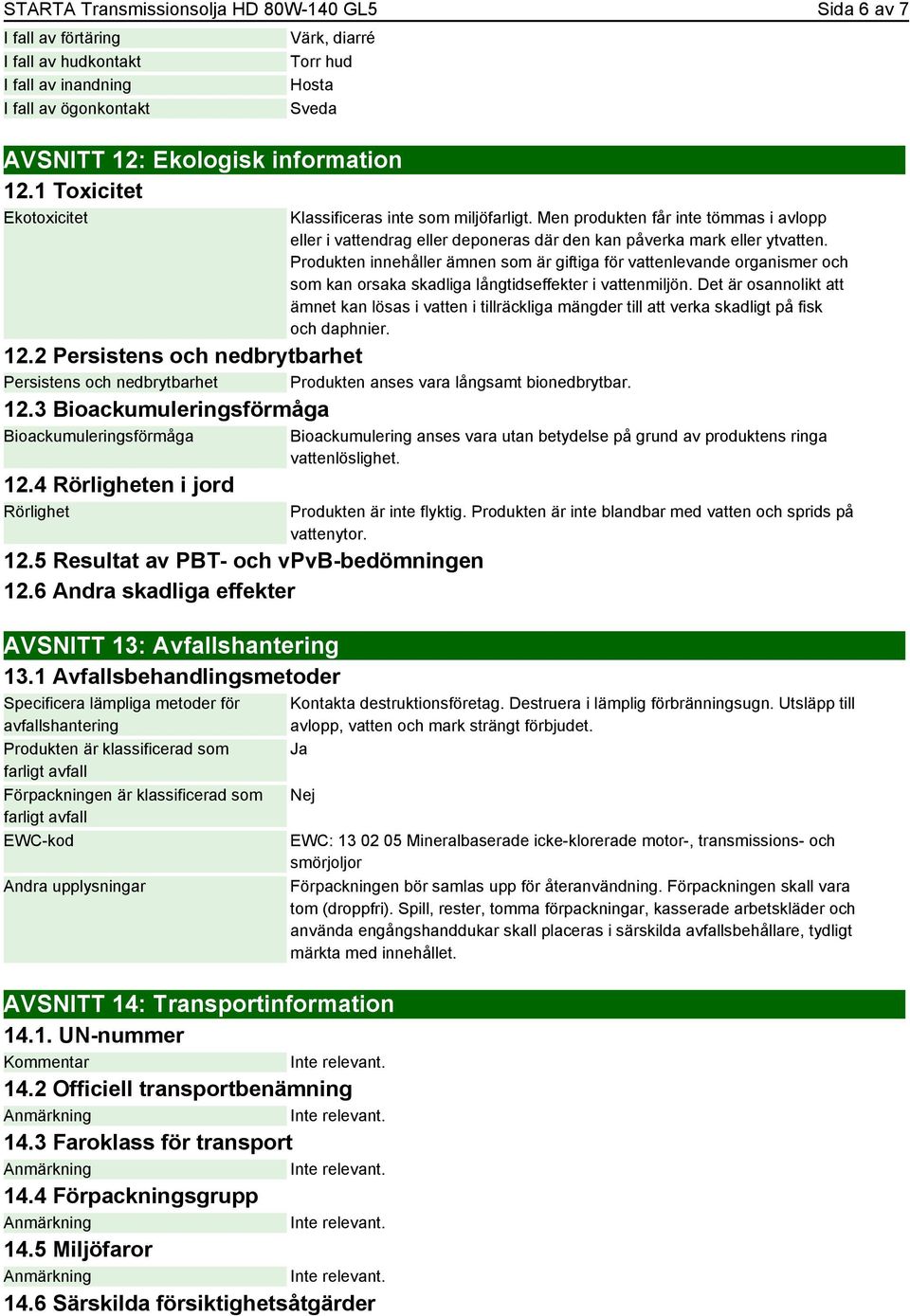 Produkten innehåller ämnen som är giftiga för vattenlevande organismer och som kan orsaka skadliga långtidseffekter i vattenmiljön.