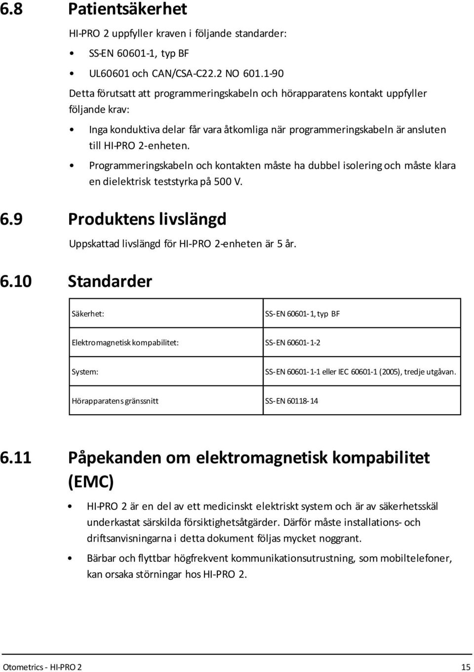 Programmeringskabeln och kontakten måste ha dubbel isolering och måste klara en dielektrisk teststyrka på 500 V. 6.