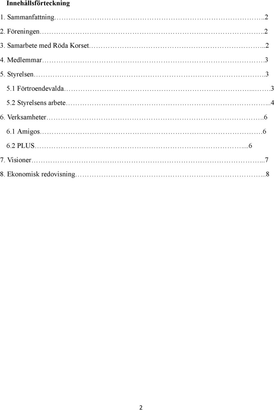 ...3 5.2 Styrelsens arbete...4 6. Verksamheter..6 6.1 Amigos.6 6.2 PLUS.