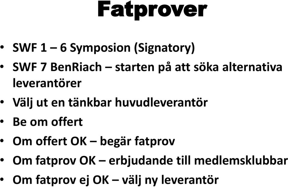 huvudleverantör Be om offert Om offert OK begär fatprov Om