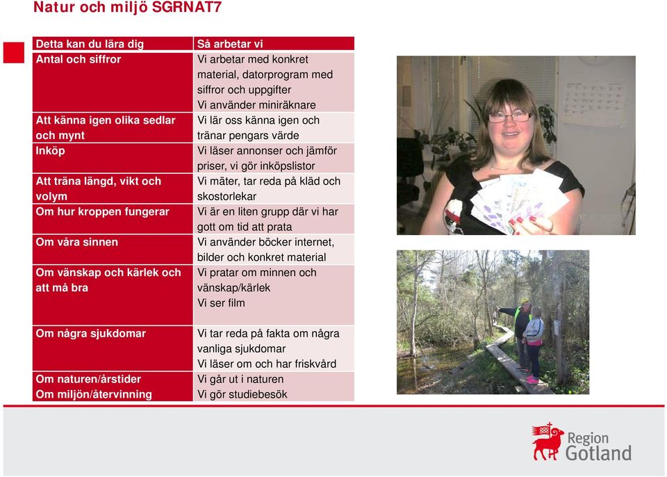 pengars värde Vi läser annonser och jämför priser, vi gör inköpslistor Vi mäter, tar reda på kläd och skostorlekar Vi är en liten grupp där vi har gott om tid att prata Vi använder böcker