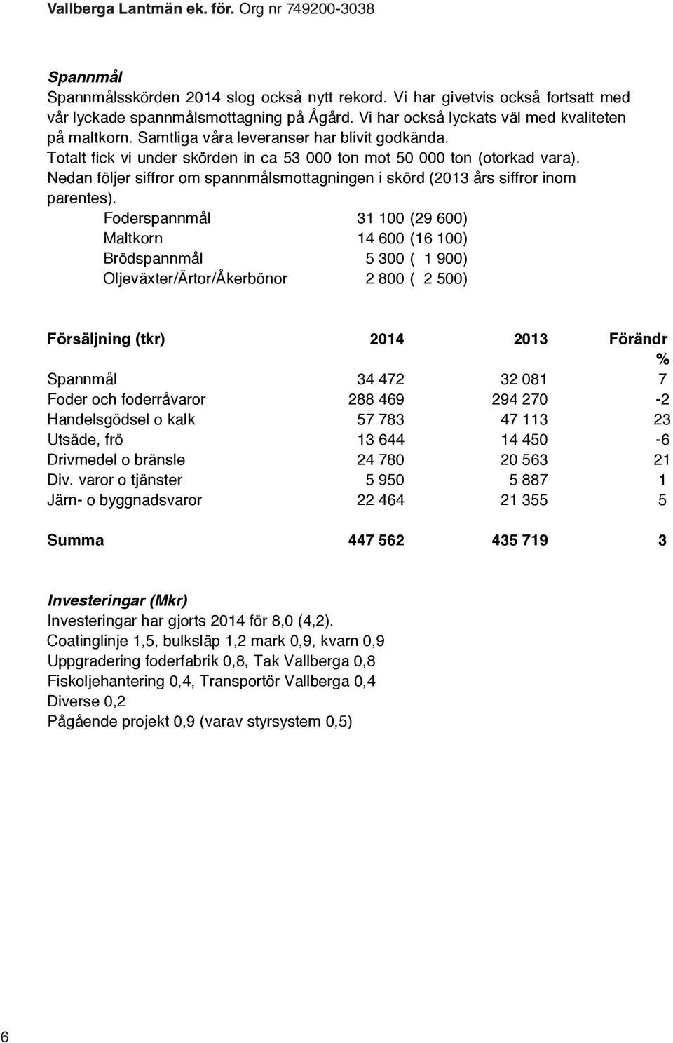 Nedan följer siffror om spannmålsmottagningen i skörd (2013 års siffror inom parentes).