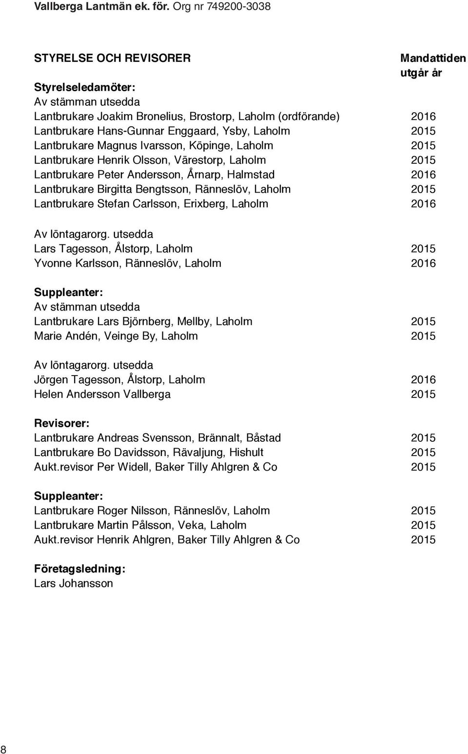 Laholm 2015 Lantbrukare Magnus Ivarsson, Köpinge, Laholm 2015 Lantbrukare Henrik Olsson, Värestorp, Laholm 2015 Lantbrukare Peter Andersson, Årnarp, Halmstad 2016 Lantbrukare Birgitta Bengtsson,