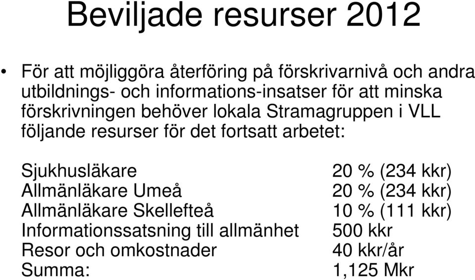 för det fortsatt arbetet: Sjukhusläkare Allmänläkare Umeå Allmänläkare Skellefteå Informationssatsning