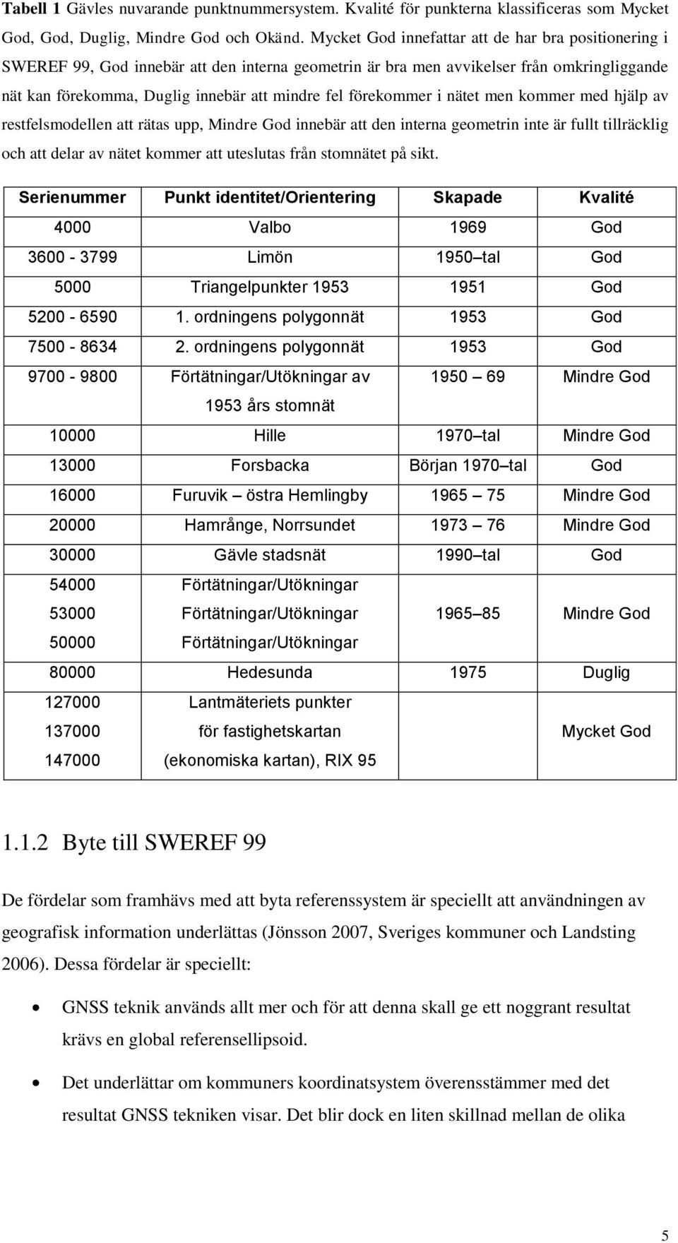 förekommer i nätet men kommer med hjälp av restfelsmodellen att rätas upp, Mindre God innebär att den interna geometrin inte är fullt tillräcklig och att delar av nätet kommer att uteslutas från