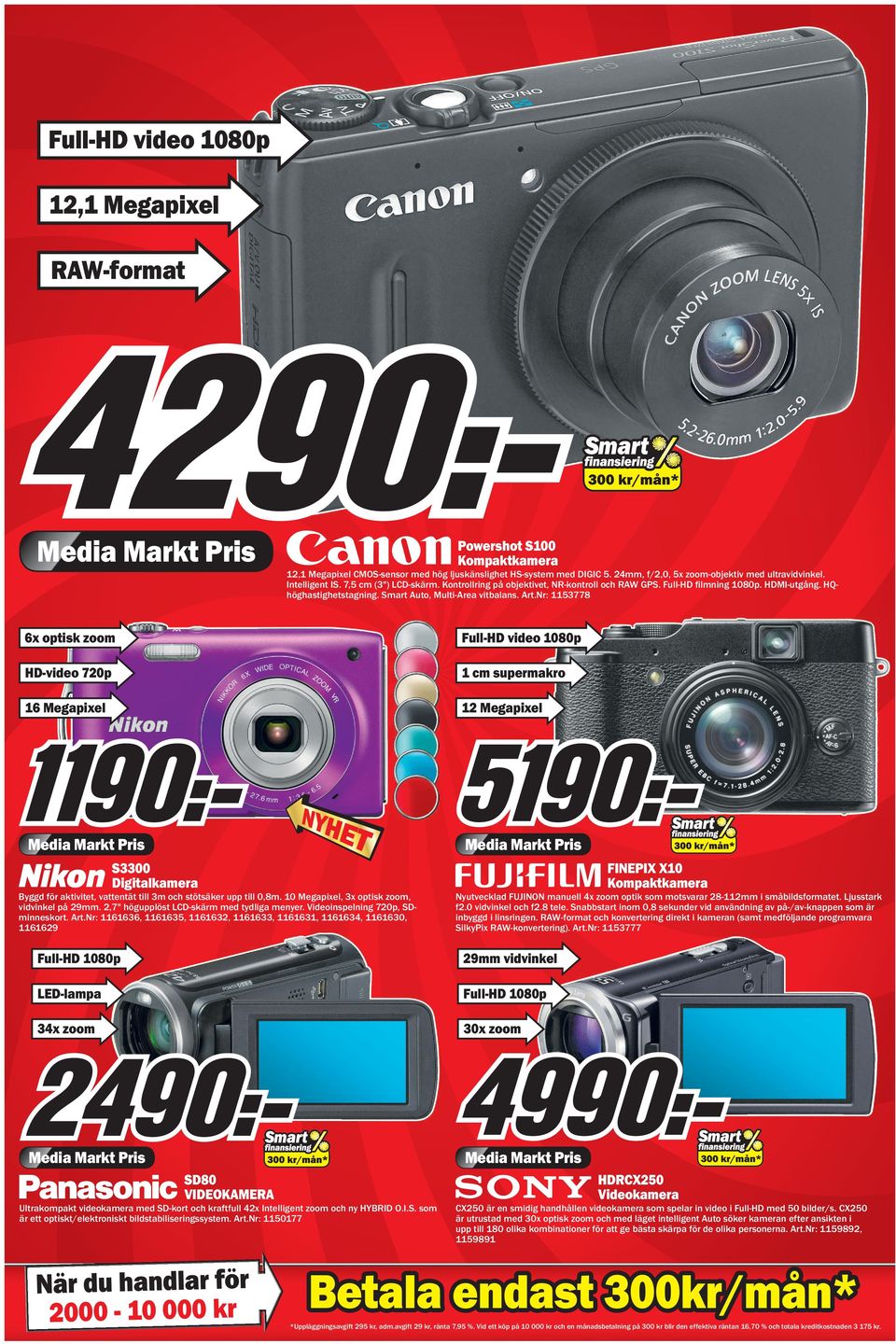 nr: 1153778 6x optisk zoom HD-video 720p 1 cm supermakro 16 Megapixel 12 Megapixel FINEPI 10 Kompaktkamera S3300 Digitalkamera Byggd för aktivitet, vattentät till 3m och stötsäker upp till 0,8m.