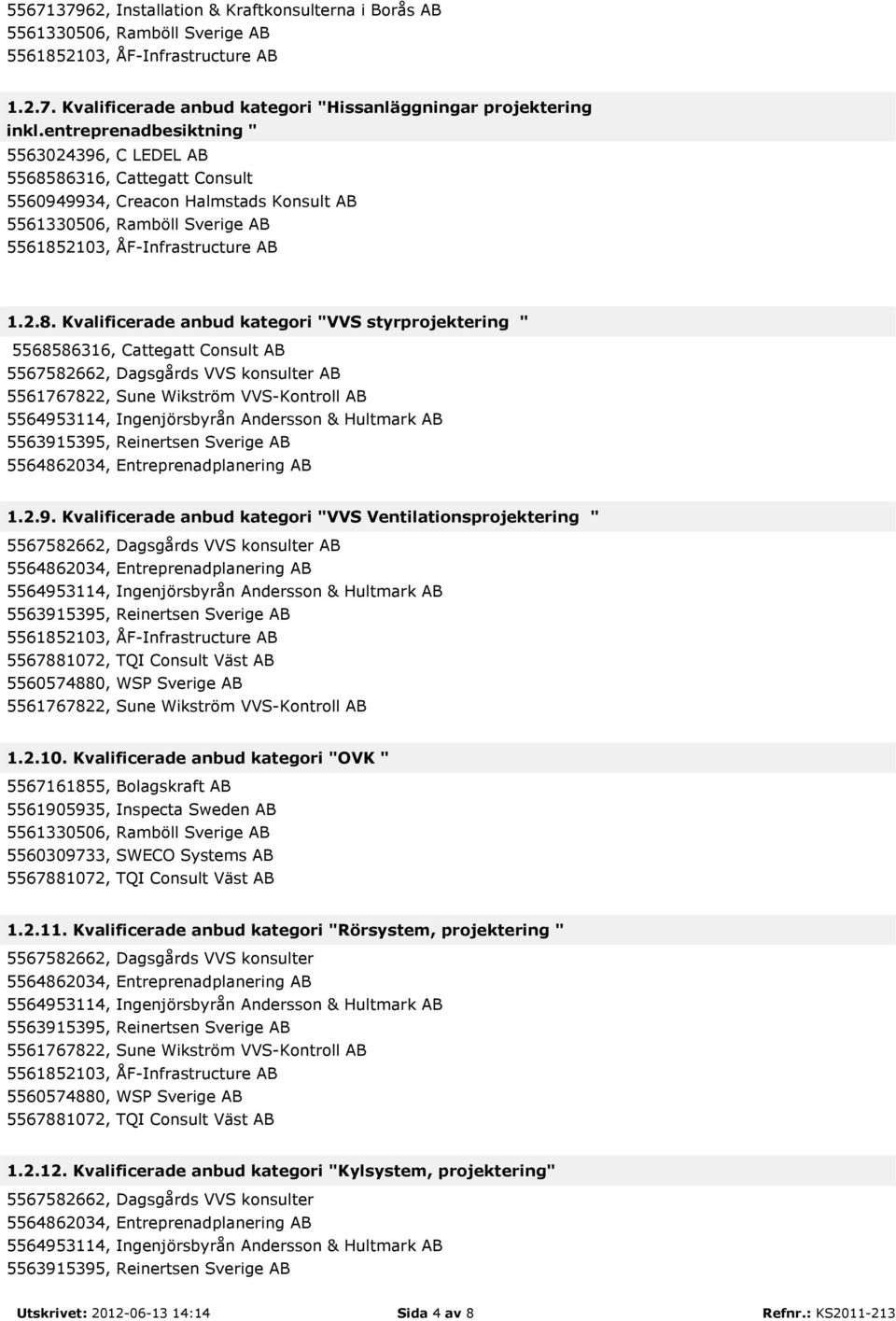 Kvalificerade anbud kategori "VVS Ventilationsprojektering " 5567582662, Dagsgårds VVS konsulter AB 1.2.10.