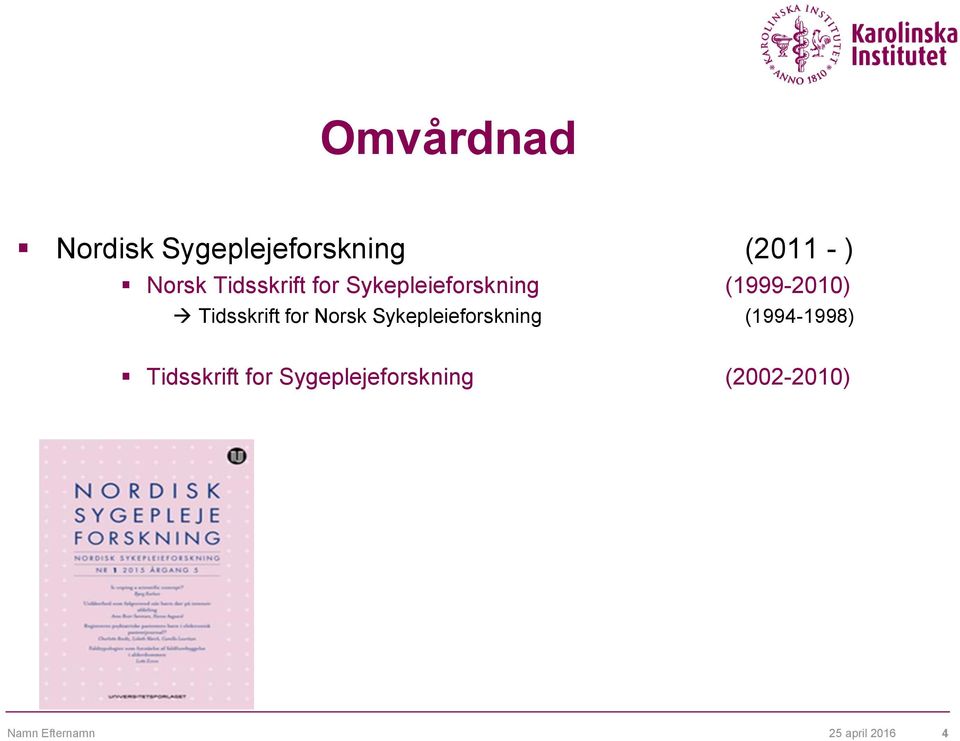 for Norsk Sykepleieforskning (1994-1998) Tidsskrift for