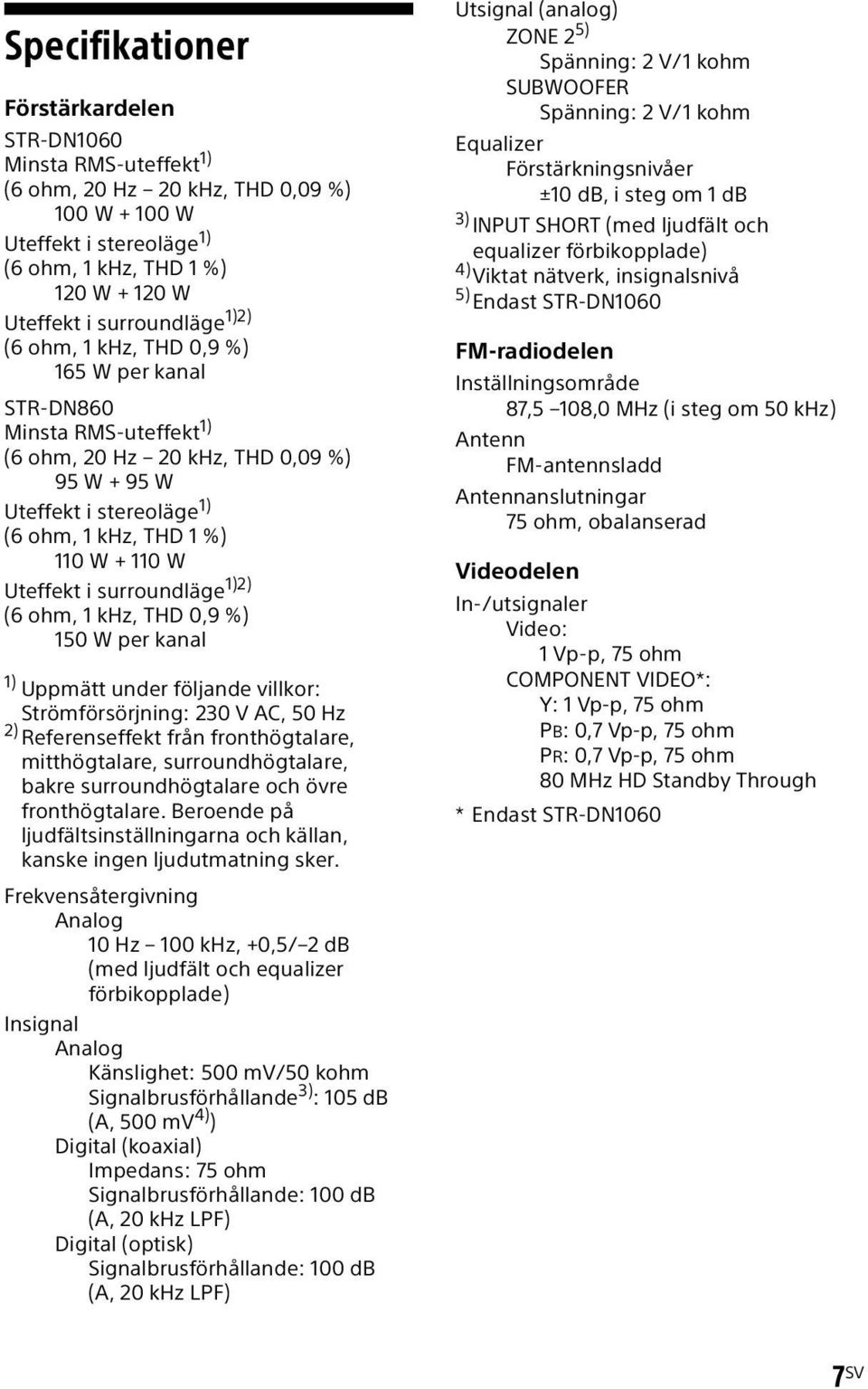 surroundläge 1)2) (6 ohm, 1 khz, THD 0,9 %) 150 W per kanal 1) Uppmätt under följande villkor: Strömförsörjning: 230 V AC, 50 Hz 2) Referenseffekt från fronthögtalare, mitthögtalare,