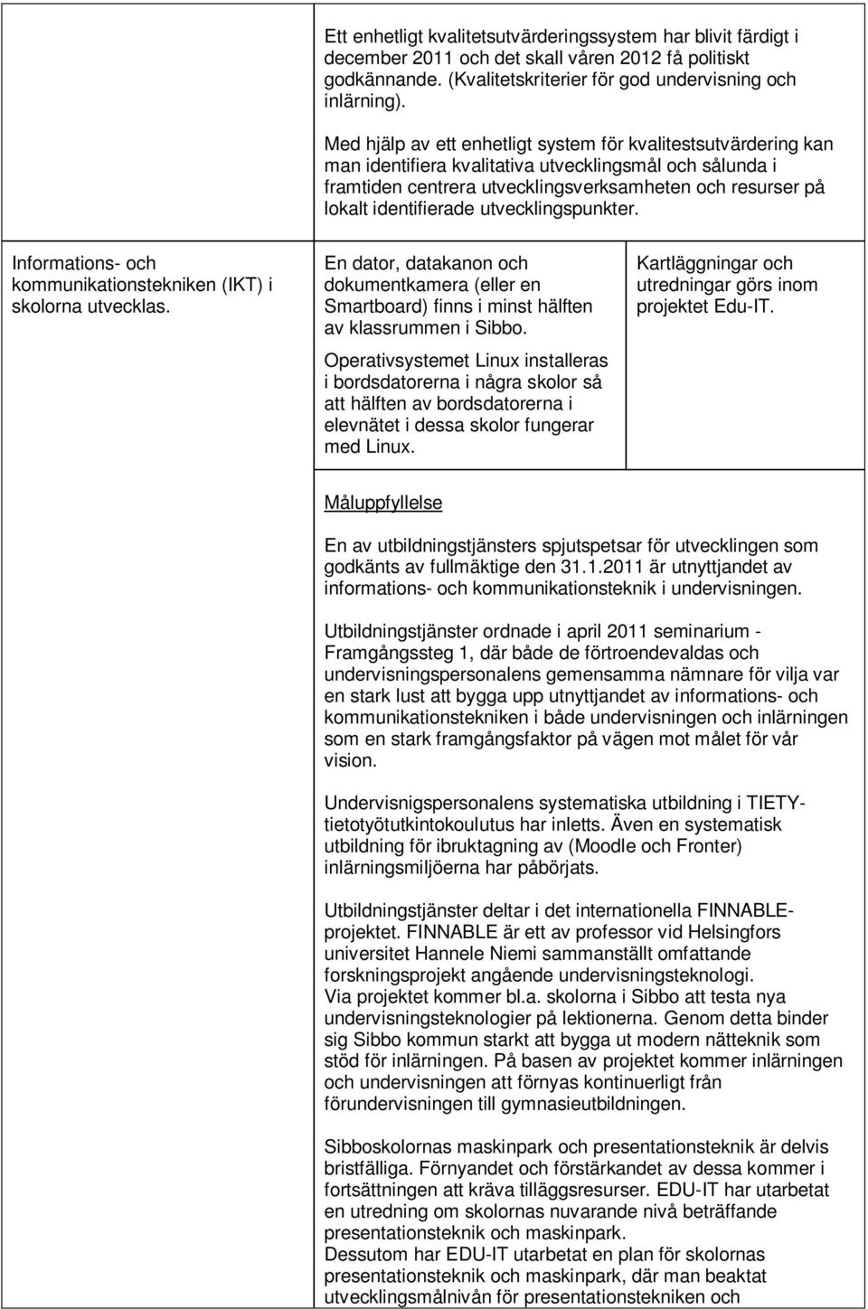 identifierade utvecklingspunkter. Informations- och kommunikationstekniken (IKT) i skolorna utvecklas.