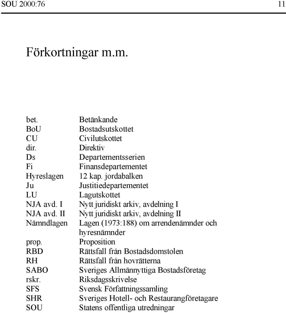 jordabalken Justitiedepartementet Lagutskottet Nytt juridiskt arkiv, avdelning I Nytt juridiskt arkiv, avdelning II Lagen (1973:188) om arrendenämnder och